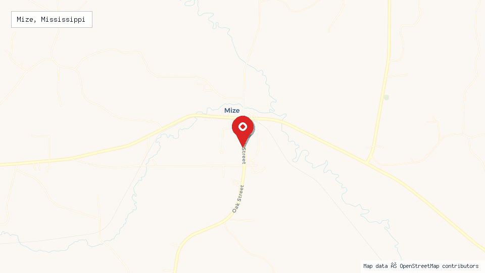Street map of Mize, Mississippi with location pin
