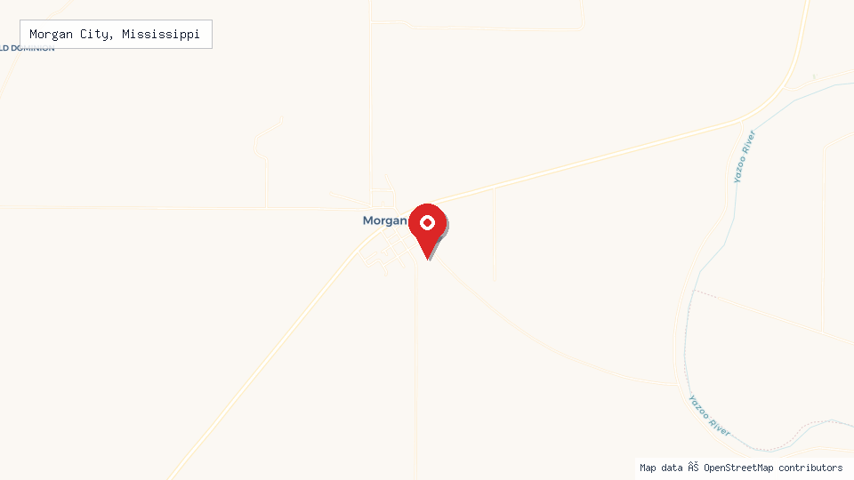 Street map of Morgan City, Mississippi with location pin