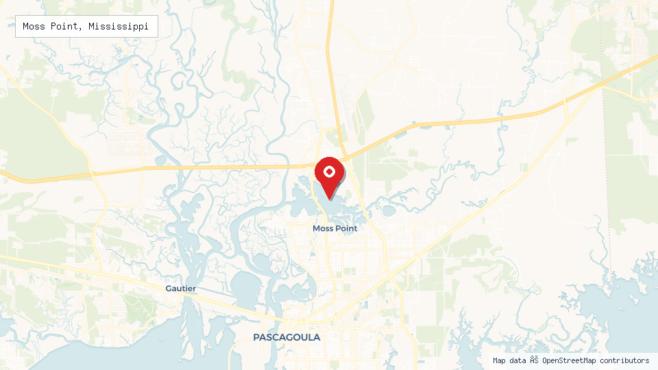 Street map of Moss Point, Mississippi with location pin