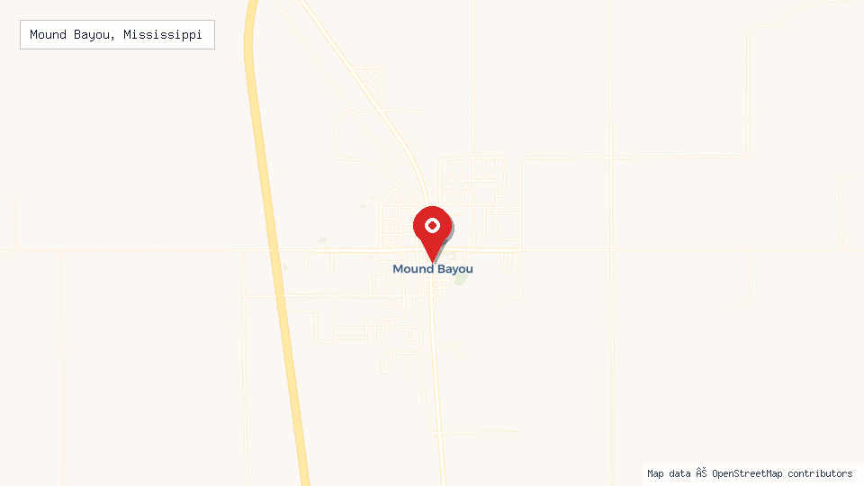 Street map of Mound Bayou, Mississippi with location pin