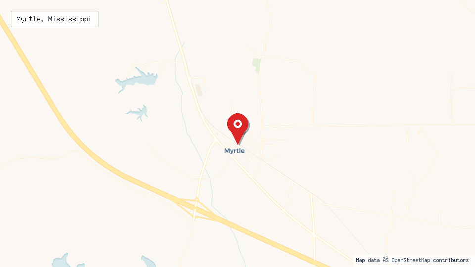 Street map of Myrtle, Mississippi with location pin
