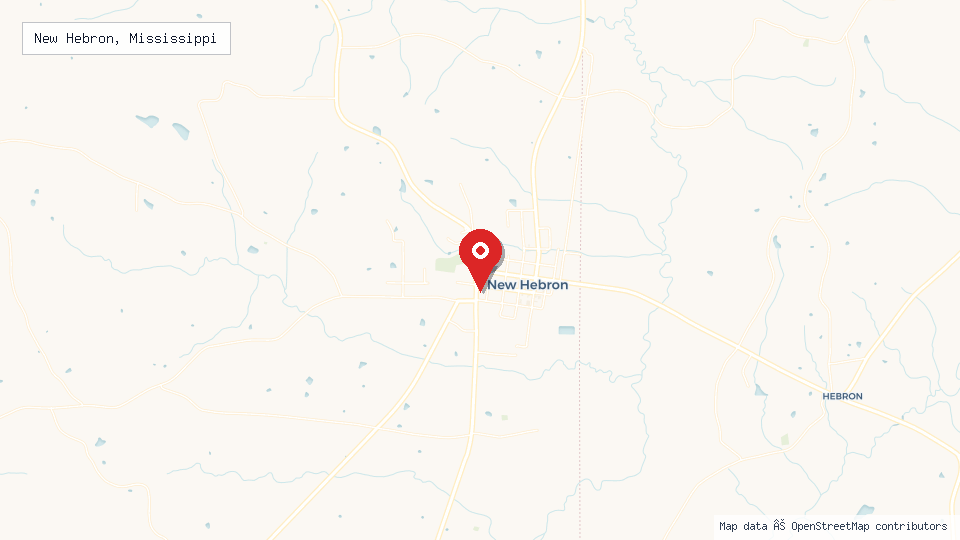 Street map of New Hebron, Mississippi with location pin