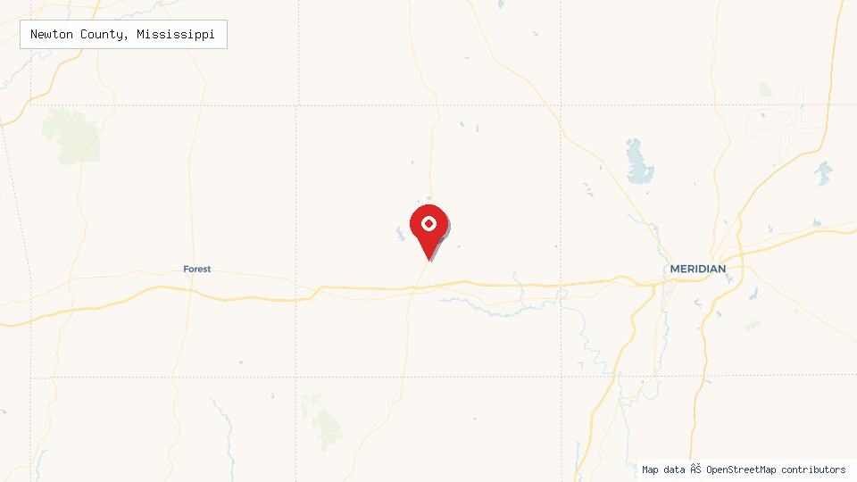 Street map of Newton County, Mississippi with location pin