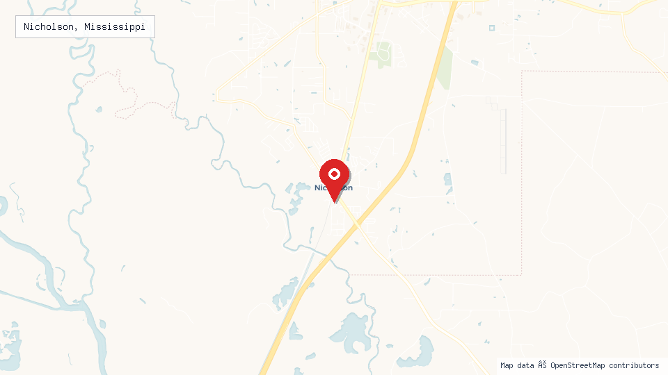 Street map of Nicholson, Mississippi with location pin