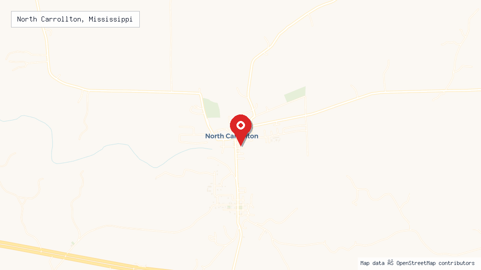 Street map of North Carrollton, Mississippi with location pin