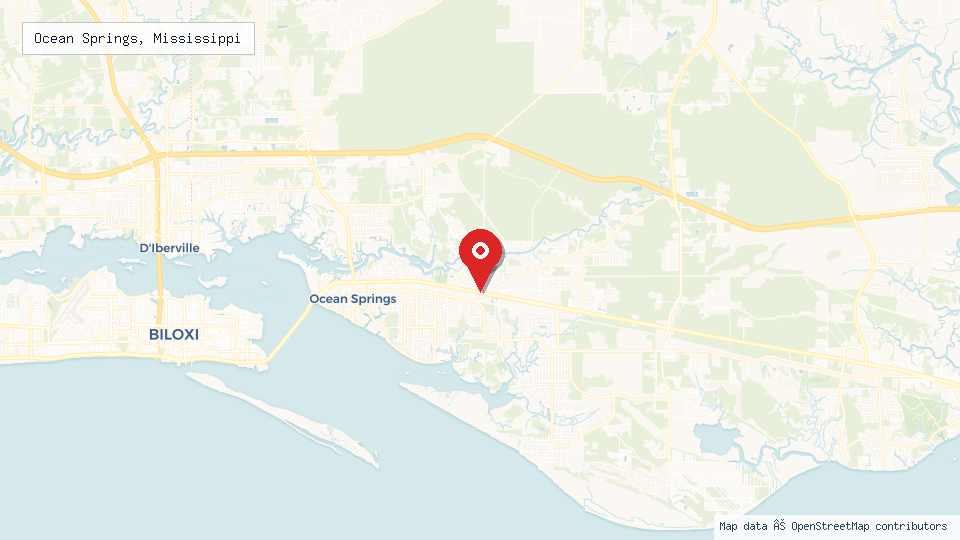 Street map of Ocean Springs, Mississippi with location pin
