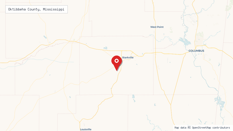 Street map of Oktibbeha County, Mississippi with location pin
