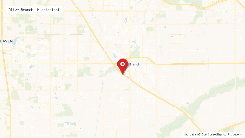 Street map of Olive Branch, Mississippi with location pin