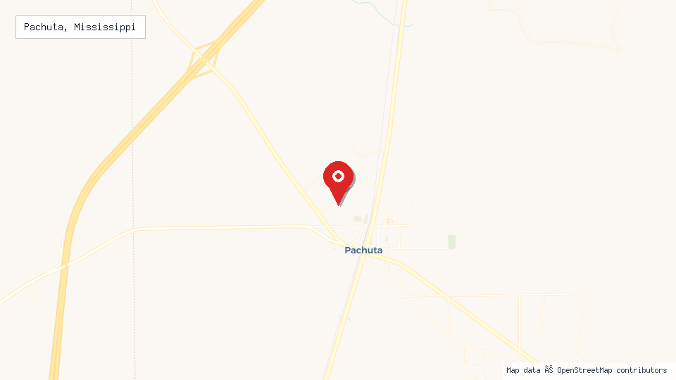 Street map of Pachuta, Mississippi with location pin
