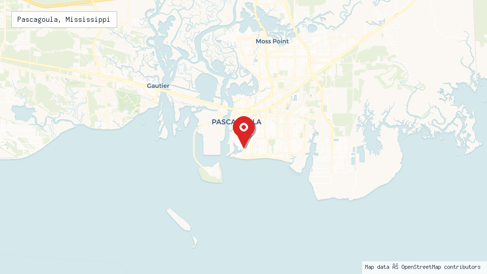 Street map of Pascagoula, Mississippi with location pin