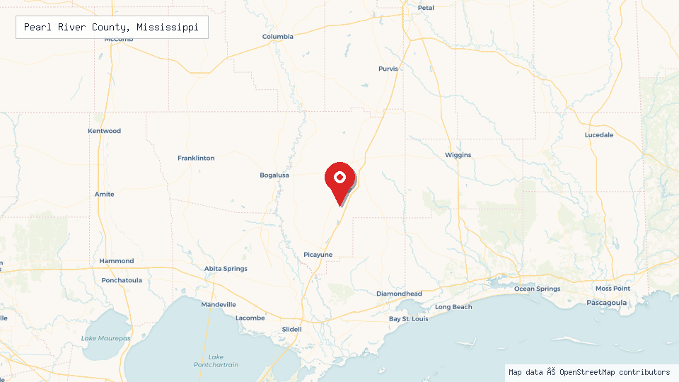 Street map of Pearl River County, Mississippi with location pin