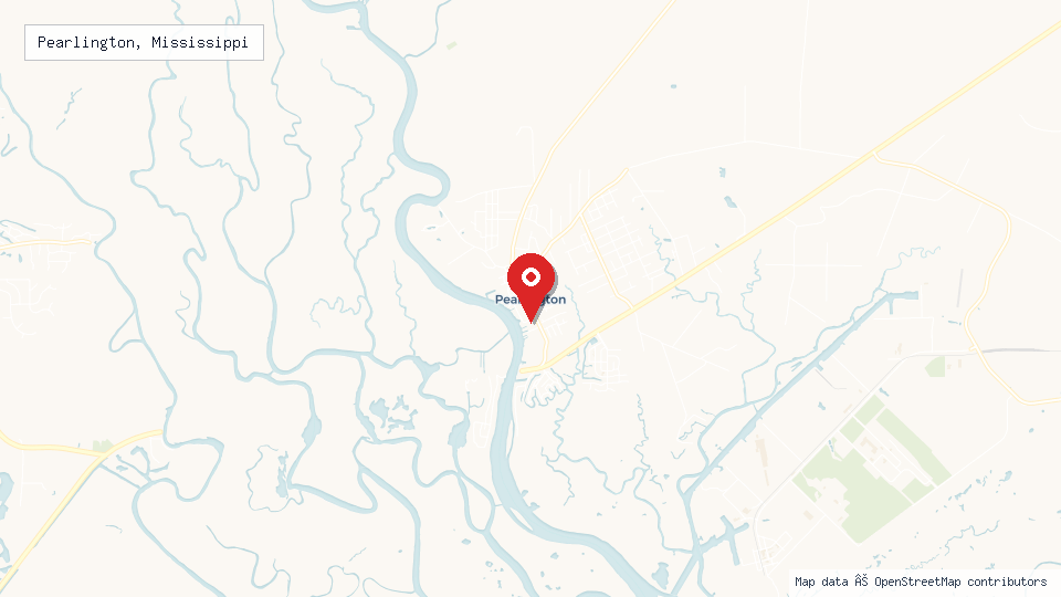 Street map of Pearlington, Mississippi with location pin