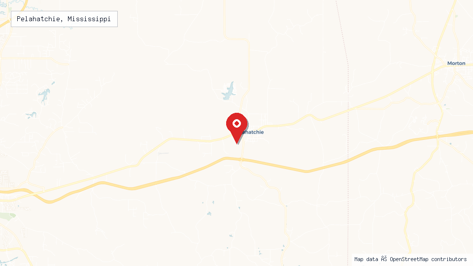 Street map of Pelahatchie, Mississippi with location pin