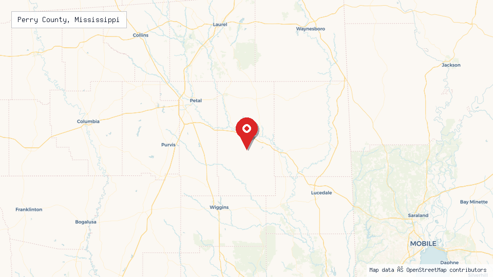 Street map of Perry County, Mississippi with location pin