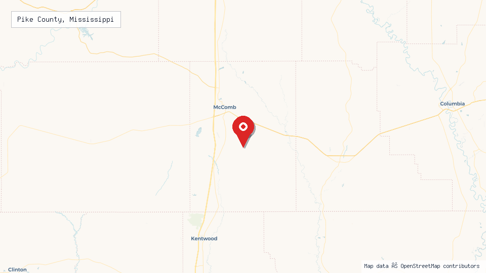 Street map of Pike County, Mississippi with location pin