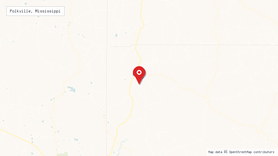 Street map of Polkville, Mississippi with location pin