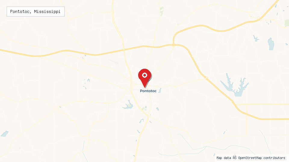 Street map of Pontotoc, Mississippi with location pin