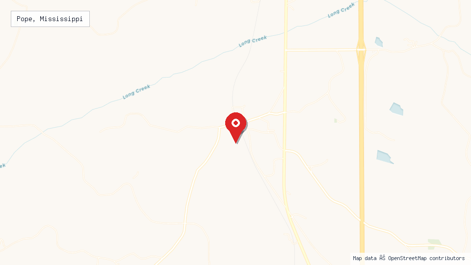 Street map of Pope, Mississippi with location pin
