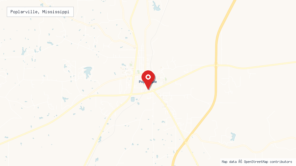 Street map of Poplarville, Mississippi with location pin