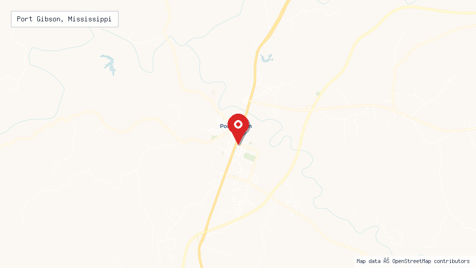 Street map of Port Gibson, Mississippi with location pin