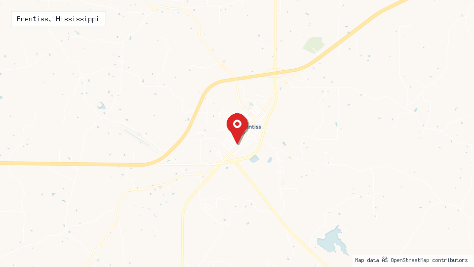 Street map of Prentiss, Mississippi with location pin