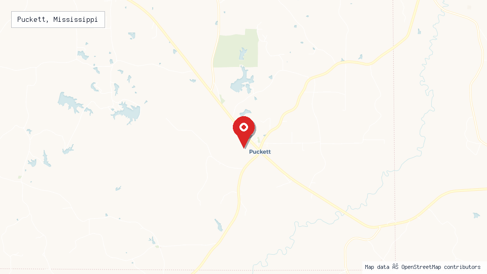 Street map of Puckett, Mississippi with location pin