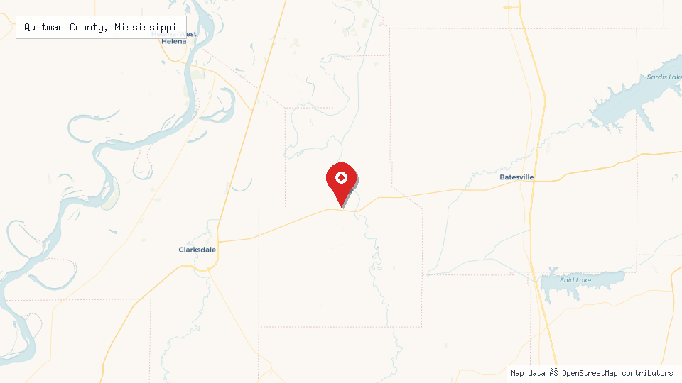 Street map of Quitman County, Mississippi with location pin