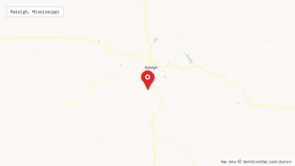 Street map of Raleigh, Mississippi with location pin