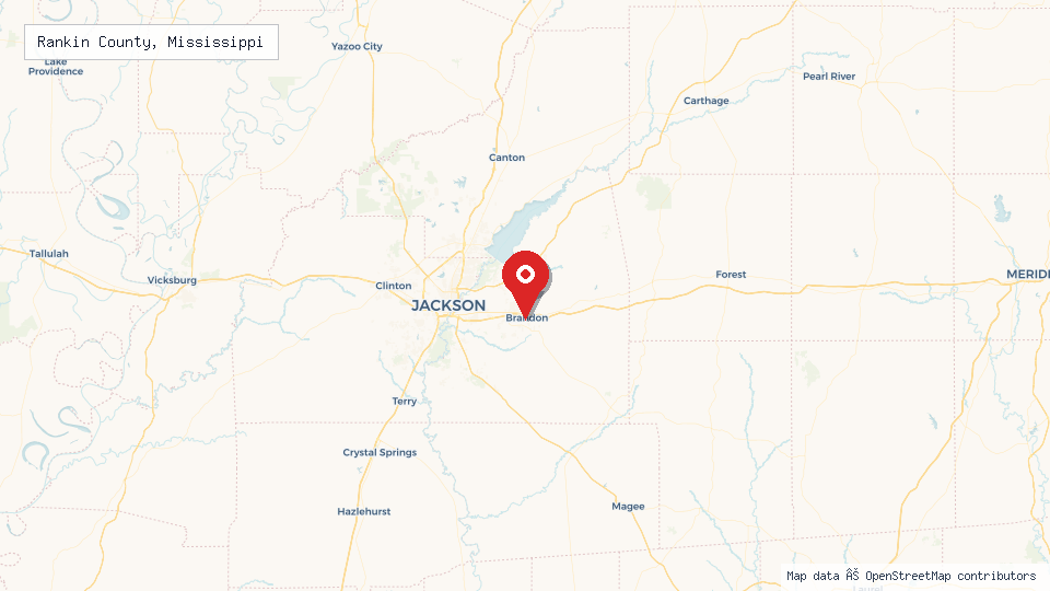 Street map of Rankin County, Mississippi with location pin