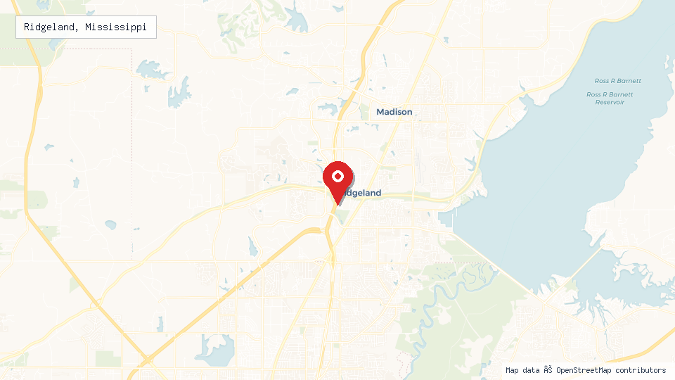 Street map of Ridgeland, Mississippi with location pin