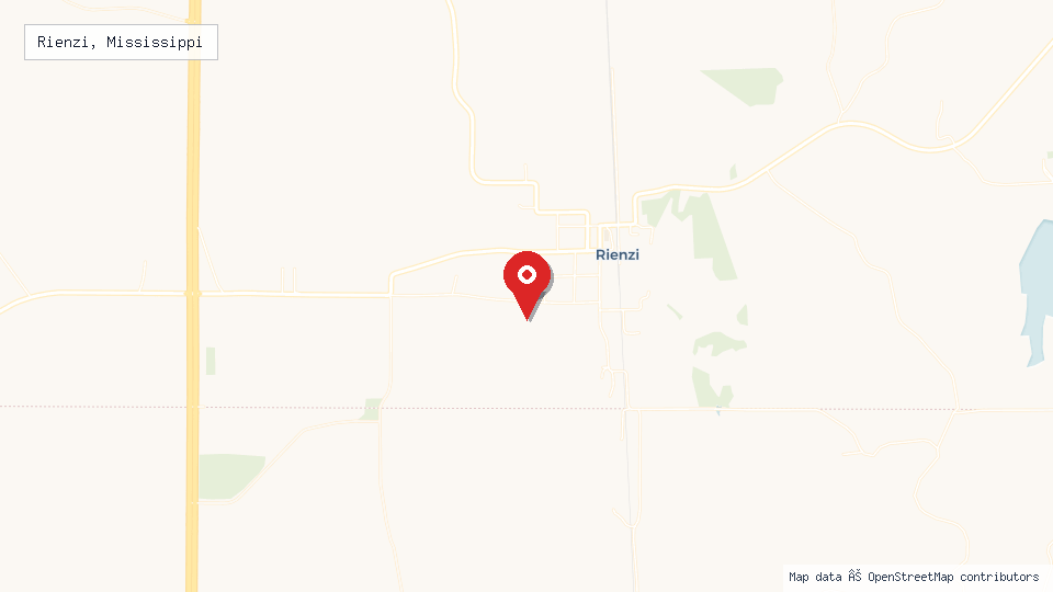 Street map of Rienzi, Mississippi with location pin