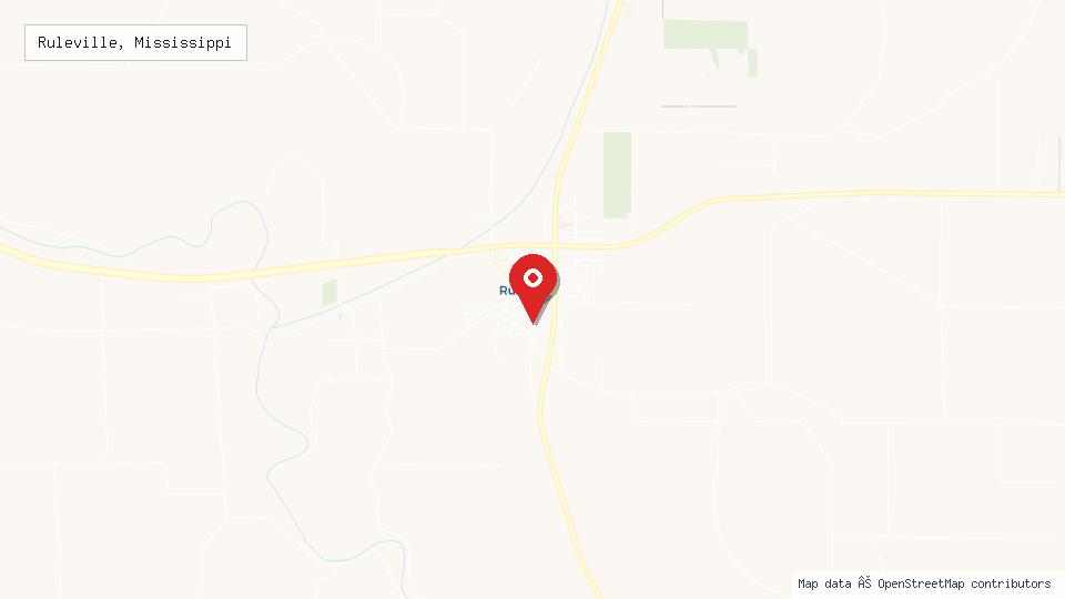 Street map of Ruleville, Mississippi with location pin