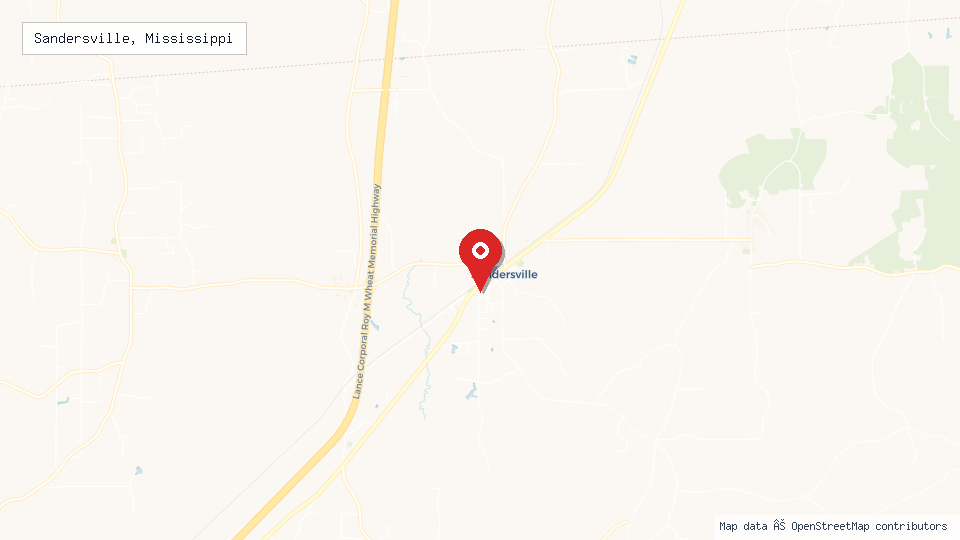 Street map of Sandersville, Mississippi with location pin