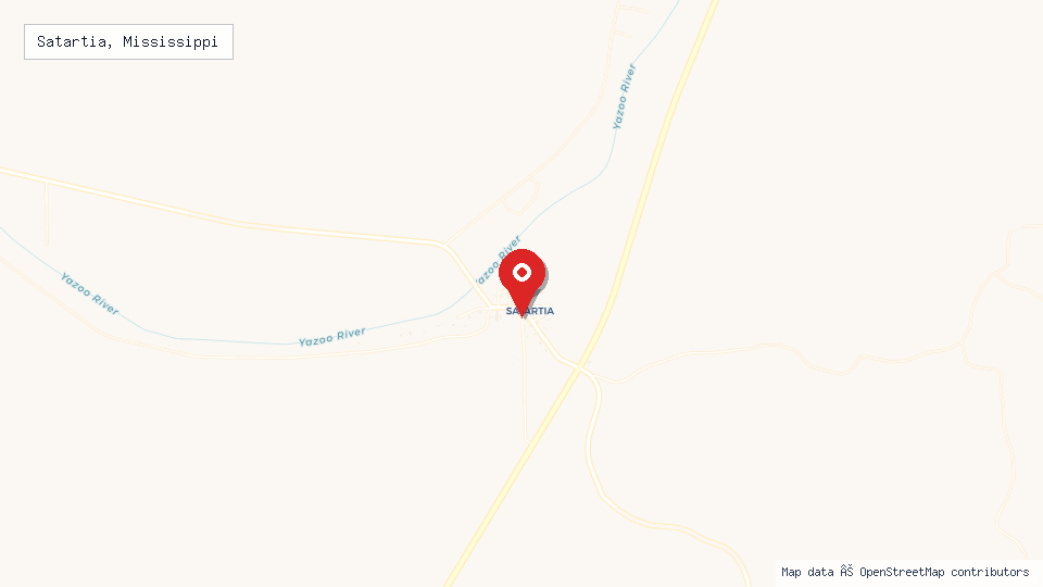 Street map of Satartia, Mississippi with location pin