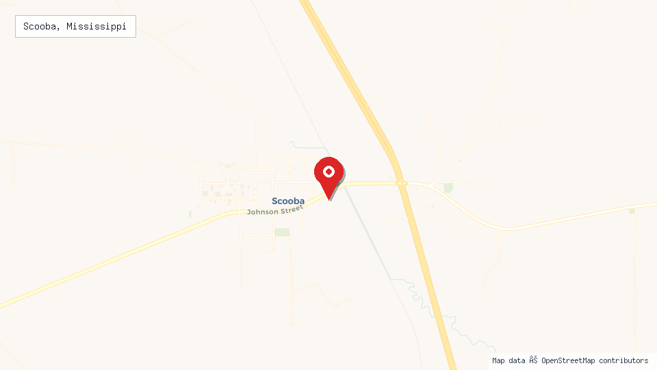 Street map of Scooba, Mississippi with location pin