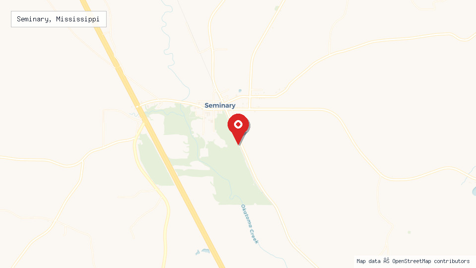 Street map of Seminary, Mississippi with location pin