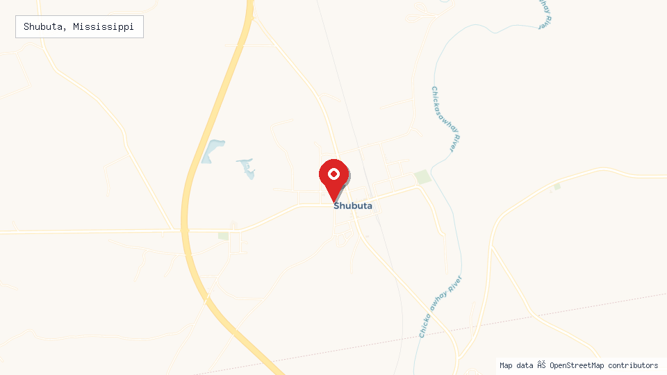 Street map of Shubuta, Mississippi with location pin