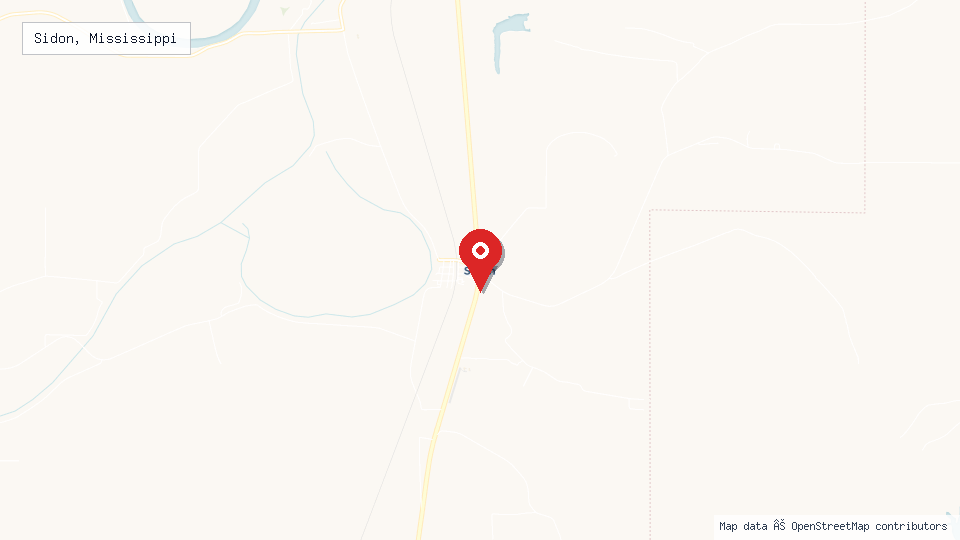 Street map of Sidon, Mississippi with location pin
