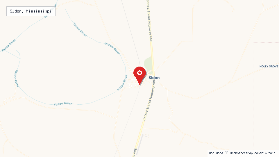 Street map of Sidon, Mississippi with location pin