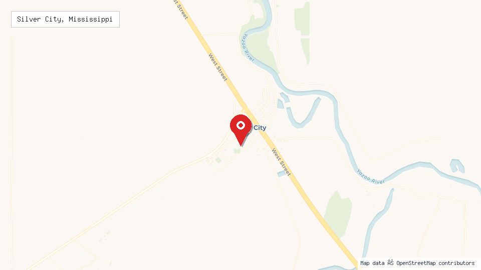 Street map of Silver City, Mississippi with location pin
