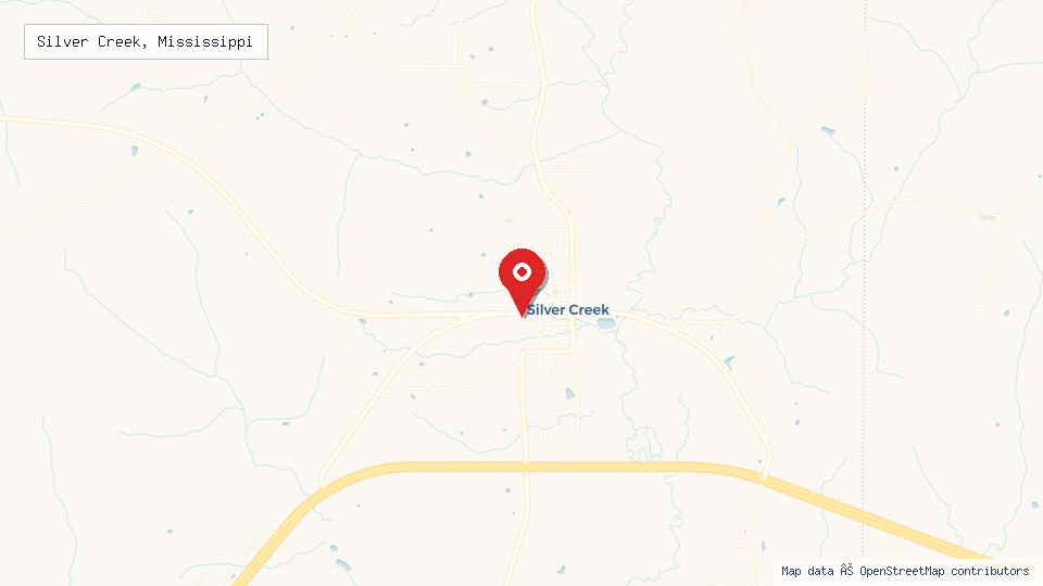 Street map of Silver Creek, Mississippi with location pin