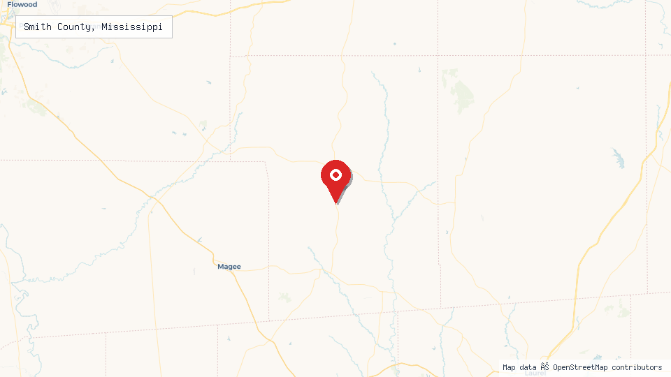Street map of Smith County, Mississippi with location pin