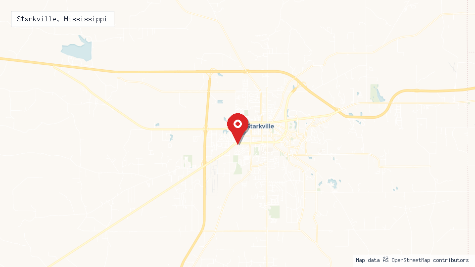 Street map of Starkville, Mississippi with location pin
