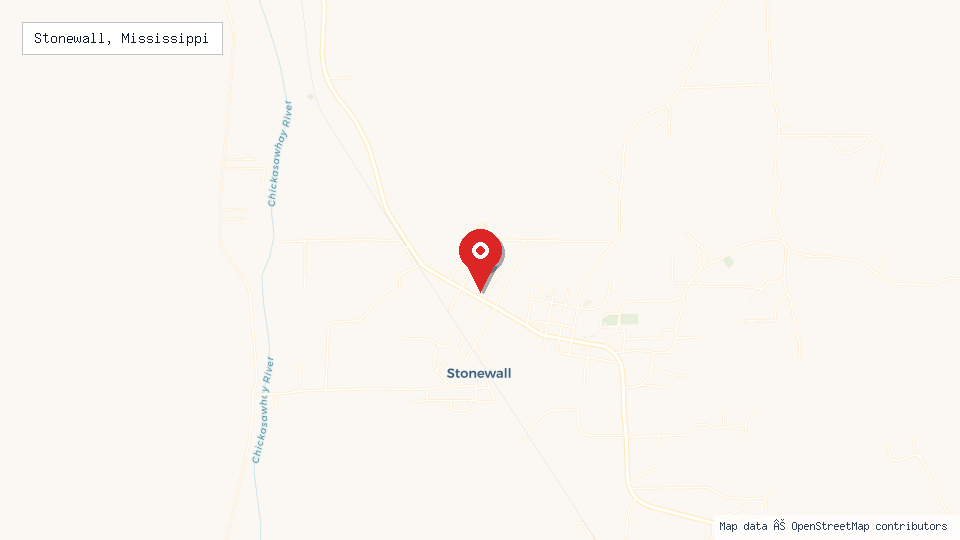 Street map of Stonewall, Mississippi with location pin