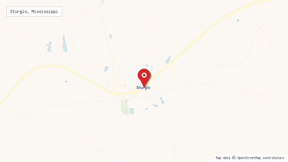 Street map of Sturgis, Mississippi with location pin