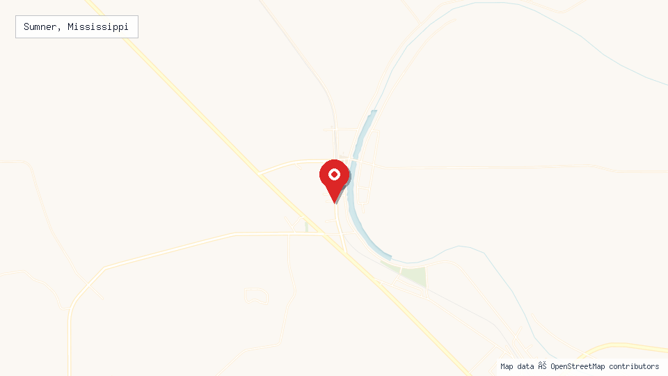 Street map of Sumner, Mississippi with location pin