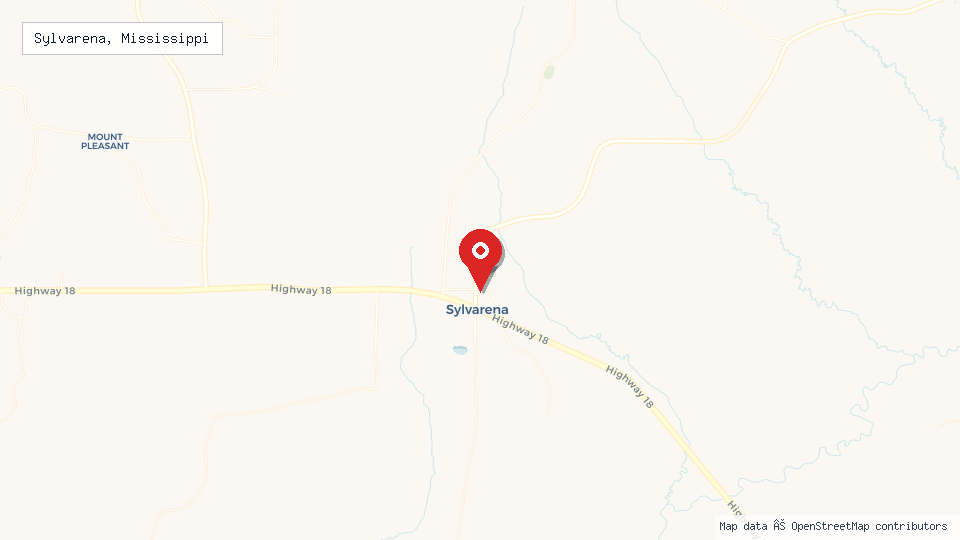 Street map of Sylvarena, Mississippi with location pin
