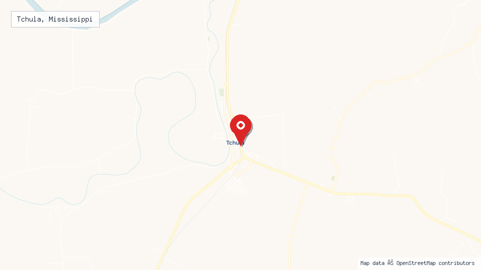 Street map of Tchula, Mississippi with location pin
