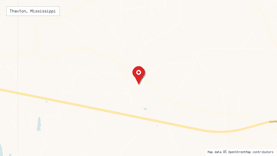 Street map of Thaxton, Mississippi with location pin
