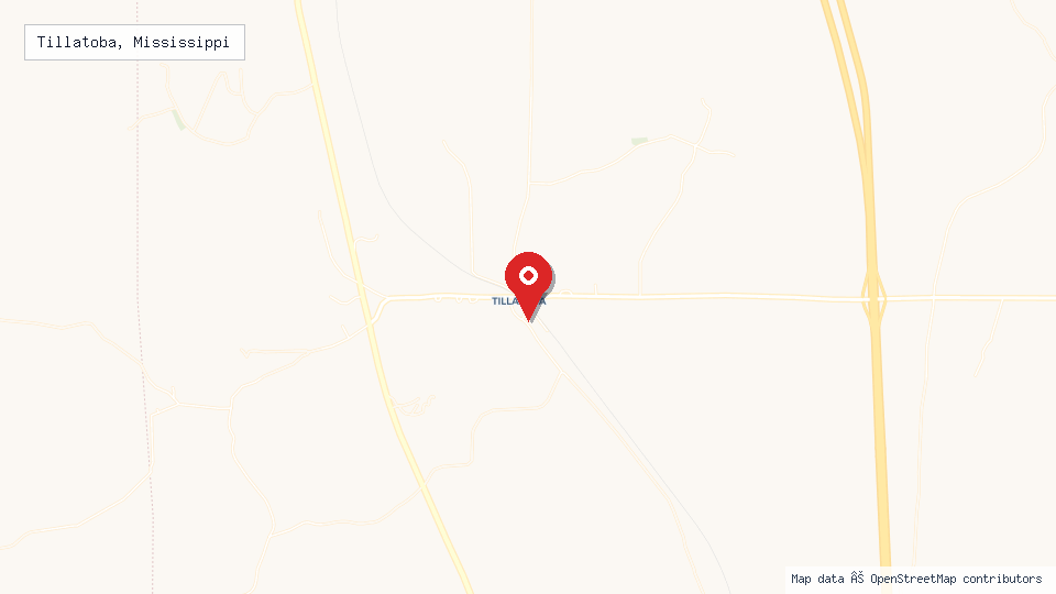 Street map of Tillatoba, Mississippi with location pin